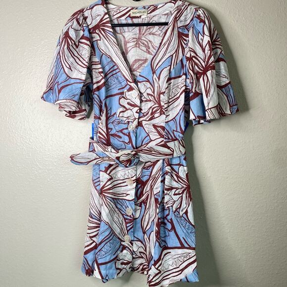 NICHOLAS Linda Linen Dress in Mocha Etched Floral Size US 4 - Picture 5 of 13